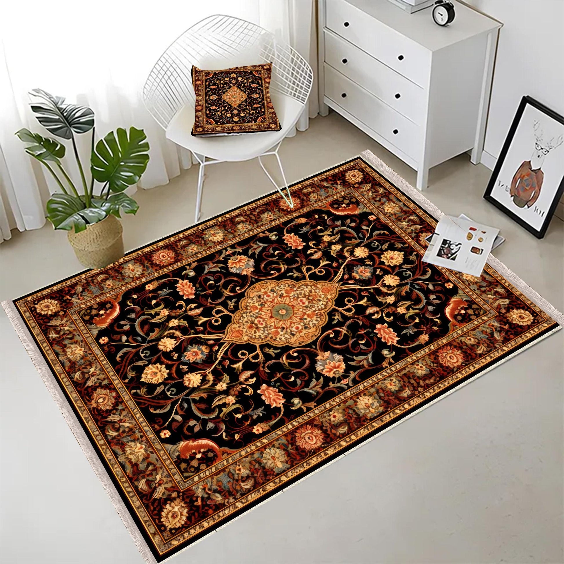 Persian Vintage Victorian Style Rug, Brown Turkish Medieval Carpet, Soft Textured Kitchen Runner, Bohemian Area Rug for Living Room Bedroom