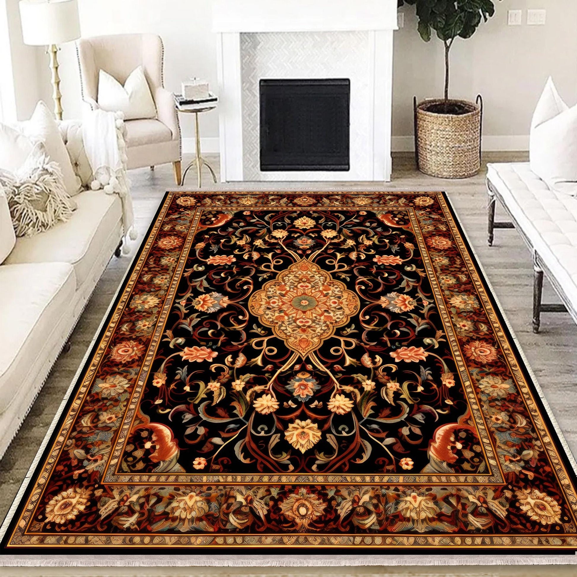 Persian Vintage Victorian Style Rug, Brown Turkish Medieval Carpet, Soft Textured Kitchen Runner, Bohemian Area Rug for Living Room Bedroom