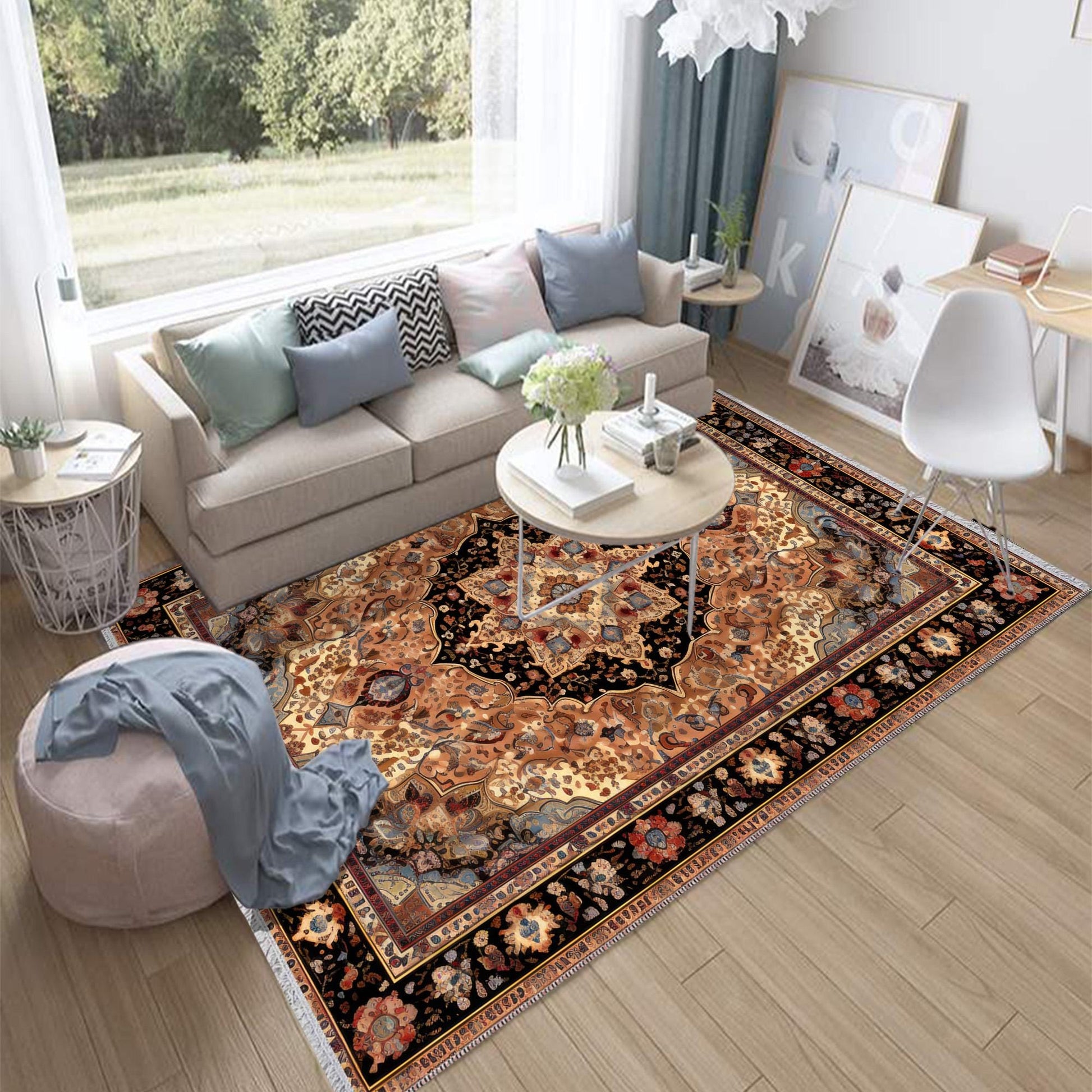 Persian Vintage Victorian Rug, Brown Turkish Medieval Carpet, Soft Textured Kitchen Runner, Bohemian Area Rug for Living Room Bedroom