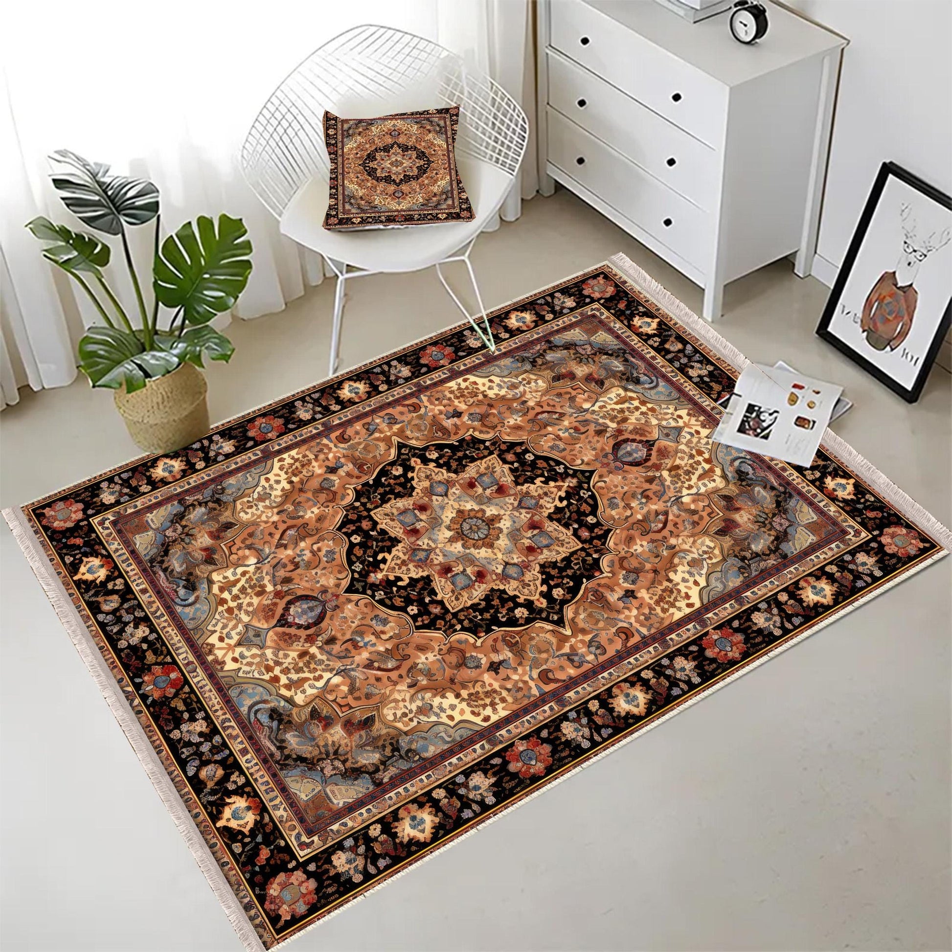 Persian Vintage Victorian Rug, Brown Turkish Medieval Carpet, Soft Textured Kitchen Runner, Bohemian Area Rug for Living Room Bedroom