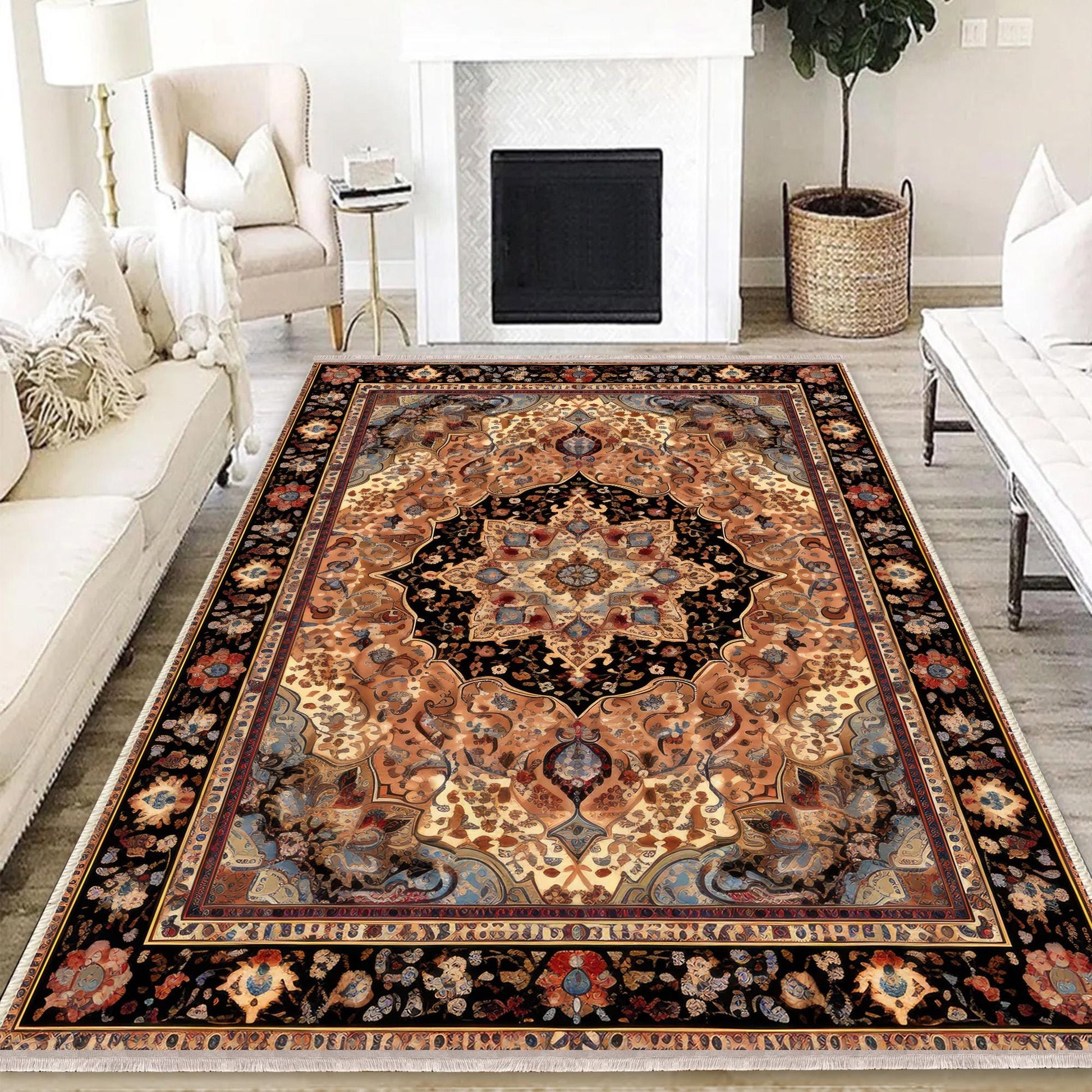 Persian Vintage Victorian Rug, Brown Turkish Medieval Carpet, Soft Textured Kitchen Runner, Bohemian Area Rug for Living Room Bedroom