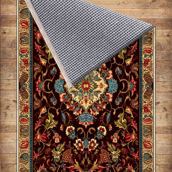 Persian Floral Victorian Rug, Brown Turkish Medieval Carpet, Soft Textured Kitchen Runner, Bohemian Area Rug for Living Room Bedroom
