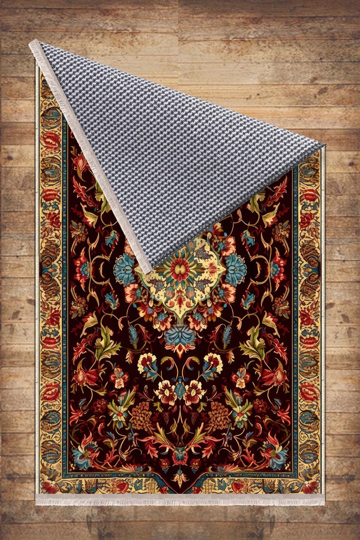 Persian Floral Victorian Rug, Brown Turkish Medieval Carpet, Soft Textured Kitchen Runner, Bohemian Area Rug for Living Room Bedroom