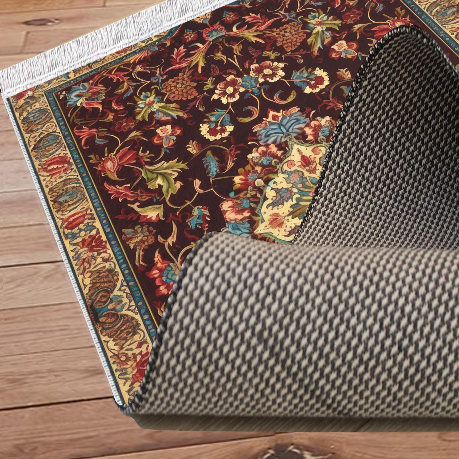 Persian Floral Victorian Rug, Brown Turkish Medieval Carpet, Soft Textured Kitchen Runner, Bohemian Area Rug for Living Room Bedroom