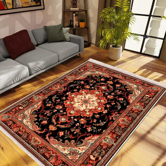 Persian Floral Victorian Rug, Brown Orange Turkish Medieval Carpet, Soft Textured Kitchen Runner, Bohemian Area Rug for Living Room Bedroom