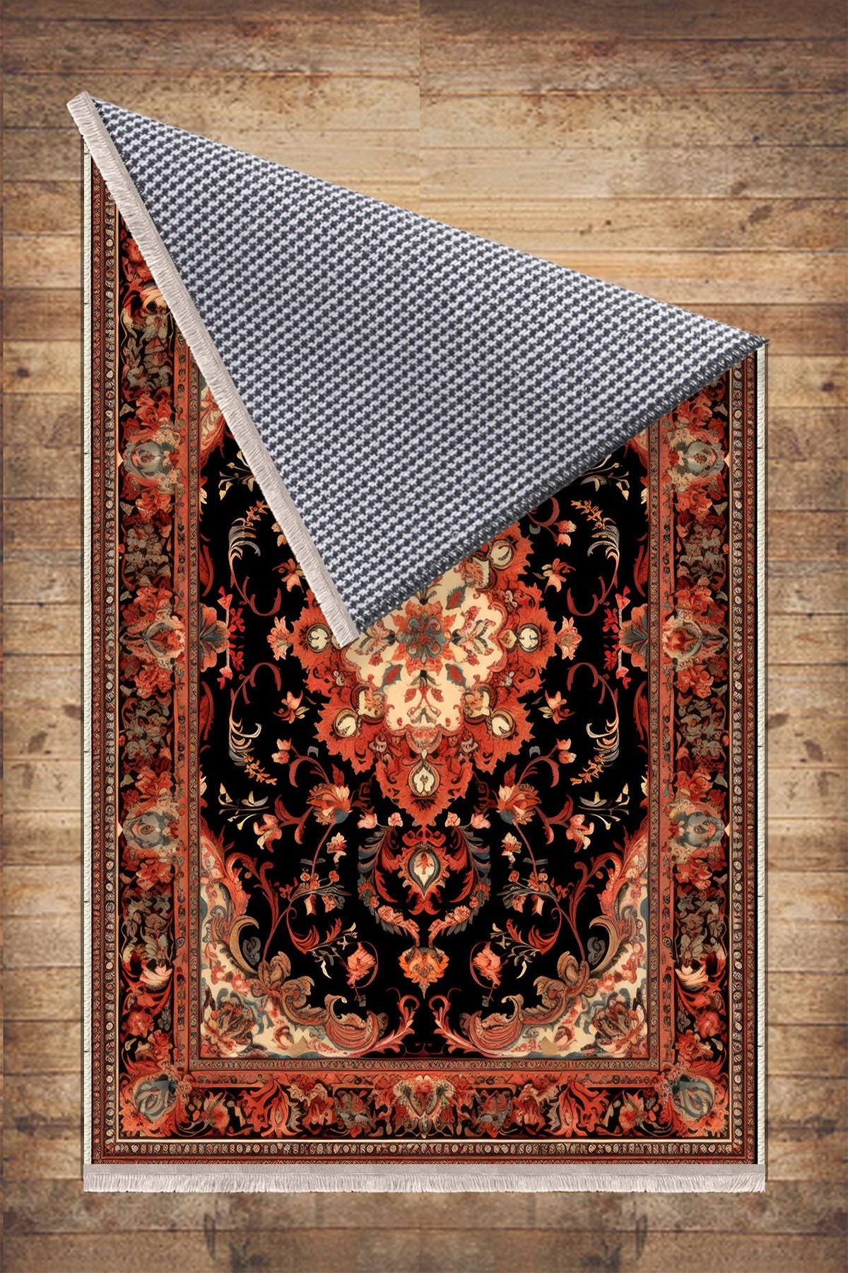 Persian Floral Victorian Rug, Brown Orange Turkish Medieval Carpet, Soft Textured Kitchen Runner, Bohemian Area Rug for Living Room Bedroom