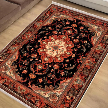 Persian Floral Victorian Rug, Brown Orange Turkish Medieval Carpet, Soft Textured Kitchen Runner, Bohemian Area Rug for Living Room Bedroom
