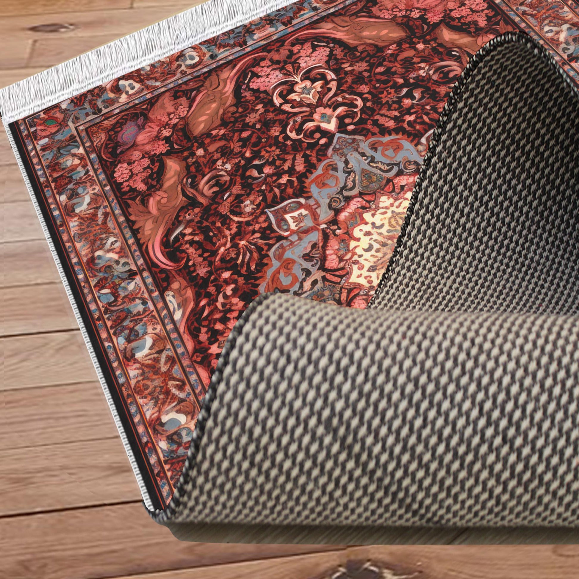 Persian Floral Victorian Rug, Red Burgundy Turkish Medieval Carpet, Soft Textured Kitchen Runner, Bohemian Area Rug for Living Room Bedroom