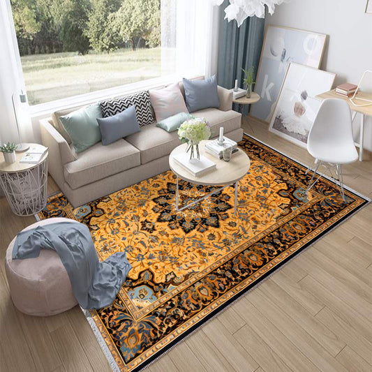 Persian Ethnic Victorian Rug - Brown Yellow Turkish Medieval Carpet, Soft Textured Kitchen Runner Bohemian Area Rug