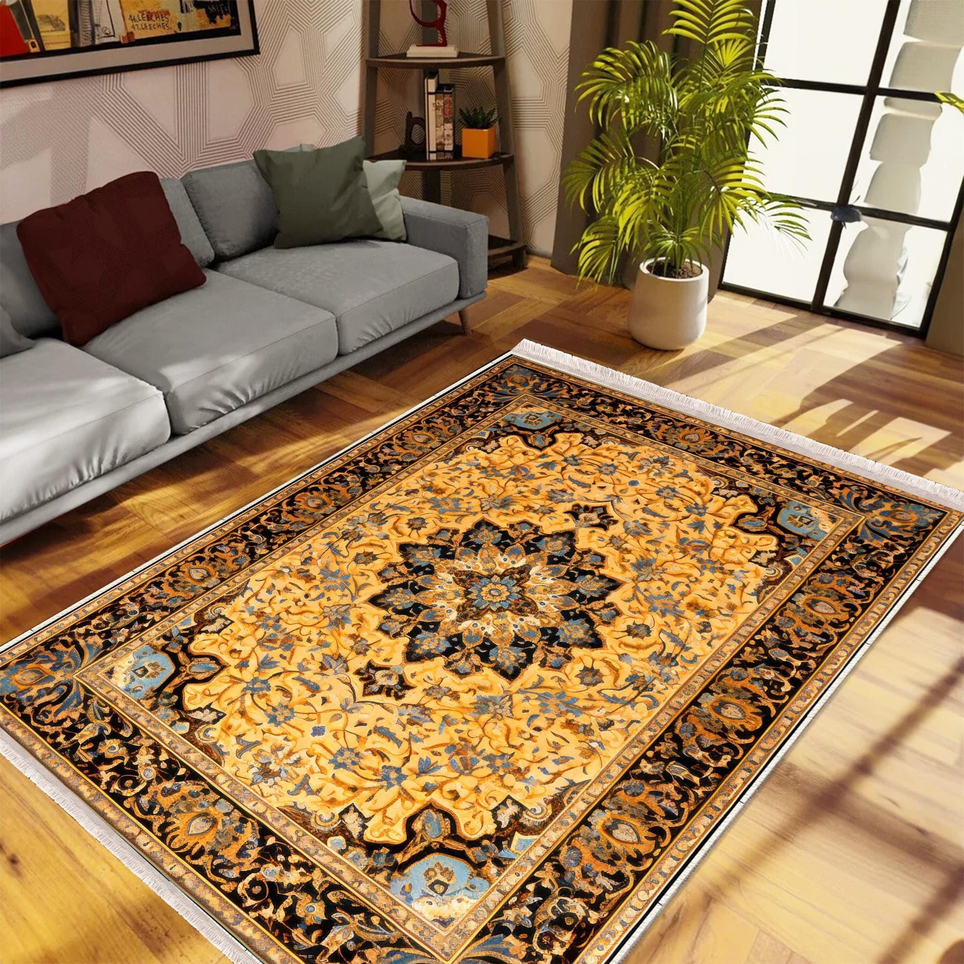 Persian Ethnic Victorian Rug - Brown Yellow Turkish Medieval Carpet, Soft Textured Kitchen Runner Bohemian Area Rug