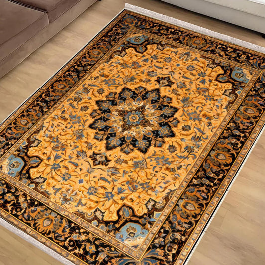 Persian Ethnic Victorian Rug - Brown Yellow Turkish Medieval Carpet, Soft Textured Kitchen Runner Bohemian Area Rug