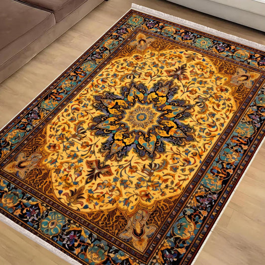 Persian Ethnic Victorian Tribal Rug - Brown Yellow Green Turkish Medieval Carpet, Soft Textured Kitchen Runner Bohemian Area Rug