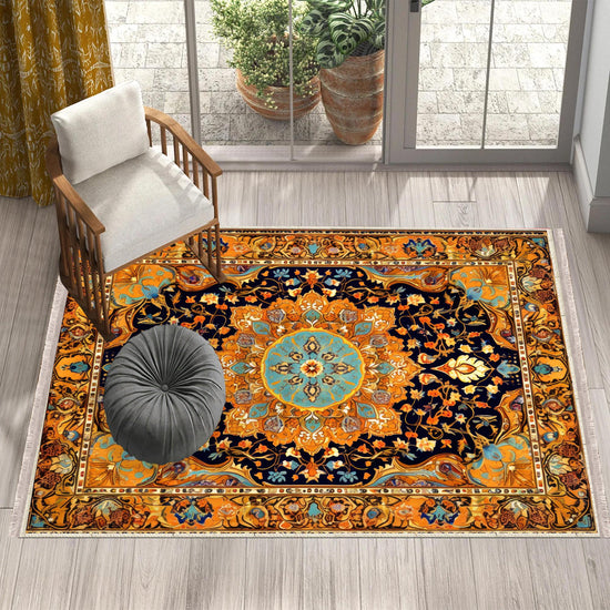 Persian Ethnic Victorian Tribal Rug - Brown Yellow Green Turkish Floral Medieval Carpet, Soft Textured Kitchen Runner Bohemian Area Rug