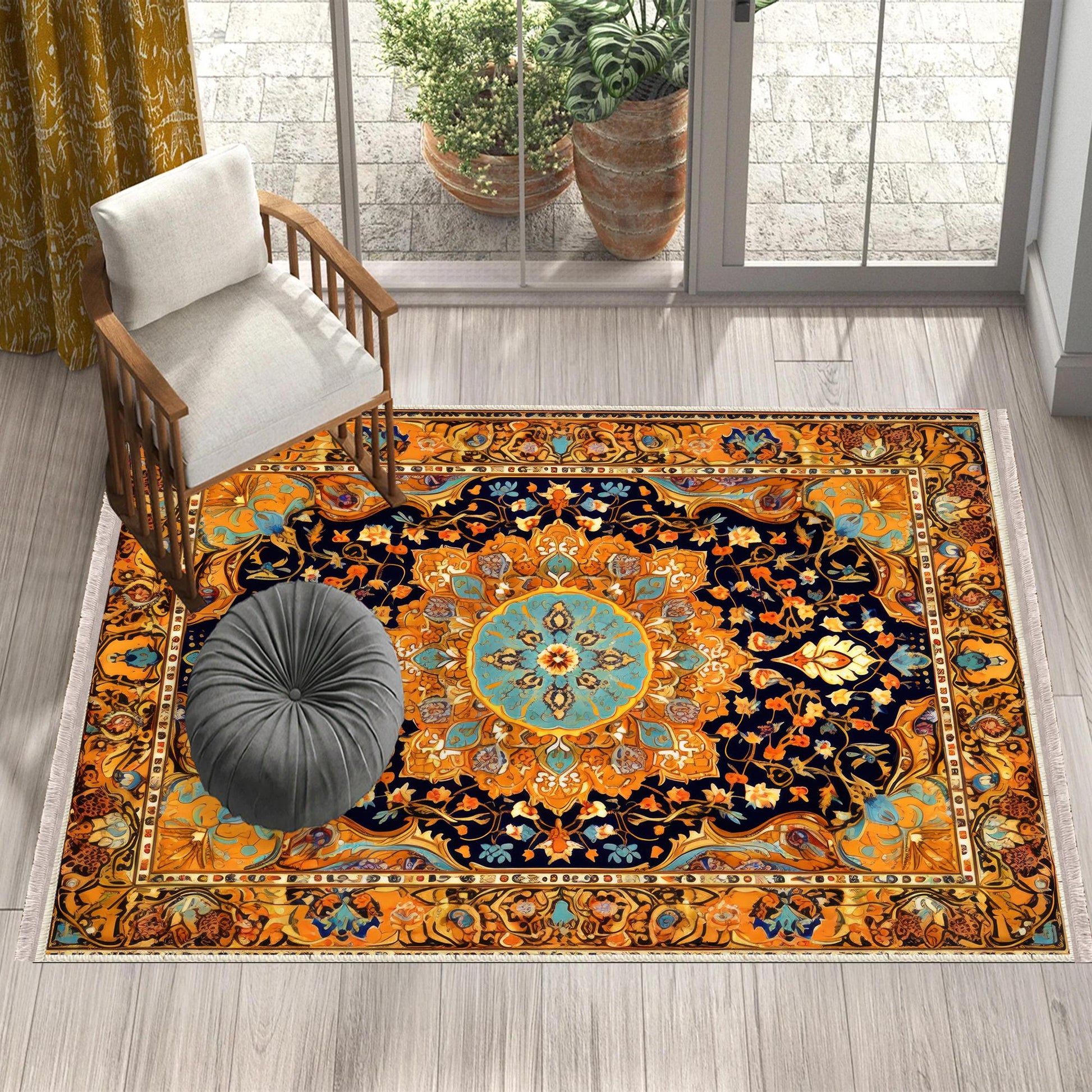 Persian Ethnic Victorian Tribal Rug - Brown Yellow Green Turkish Floral Medieval Carpet, Soft Textured Kitchen Runner Bohemian Area Rug