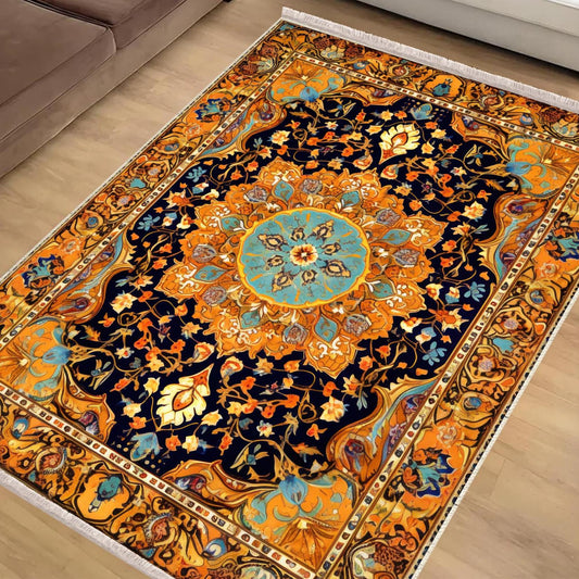 Persian Ethnic Victorian Tribal Rug - Brown Yellow Green Turkish Floral Medieval Carpet, Soft Textured Kitchen Runner Bohemian Area Rug