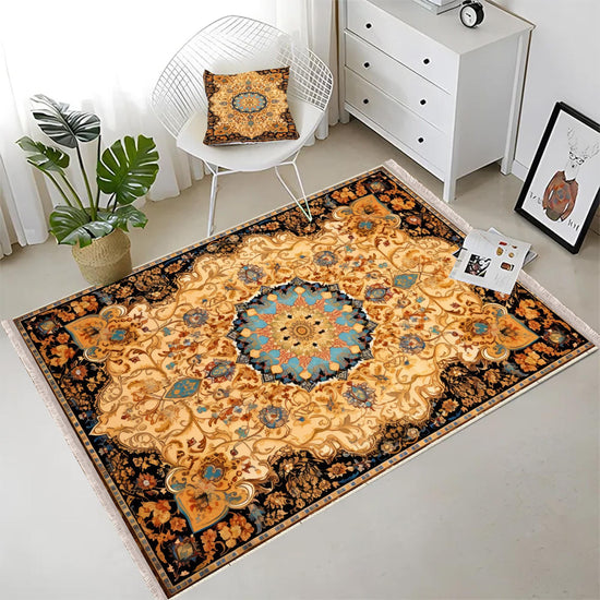 Persian Ethnic Victorian Tribal Rug - Brown Yellow Green Turkish Floral Medieval Carpet, Soft Textured Kitchen Runner Bohemian Area Rug