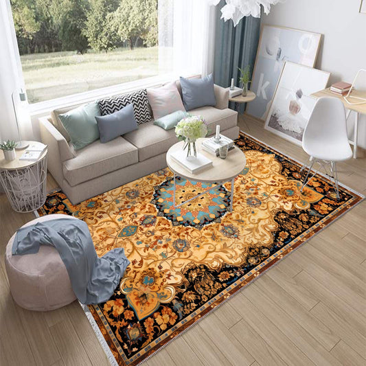 Persian Ethnic Victorian Tribal Rug - Brown Yellow Green Turkish Floral Medieval Carpet, Soft Textured Kitchen Runner Bohemian Area Rug