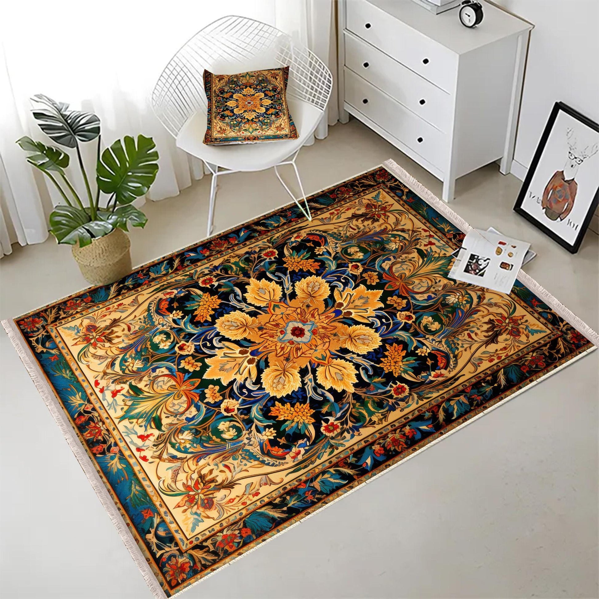 Persian Ethnic Victorian Tribal Rug - Colorful Turkish Floral Medieval Carpet, Soft Textured Kitchen Runner Bohemian Area Rug