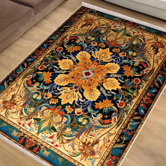 Persian Ethnic Victorian Tribal Rug - Colorful Turkish Floral Medieval Carpet, Soft Textured Kitchen Runner Bohemian Area Rug