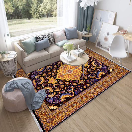 Persian Ethnic Victorian Tribal Rug - Brown Purple Black Turkish Floral Medieval Carpet, Soft Textured Kitchen Runner Bohemian Area Rug