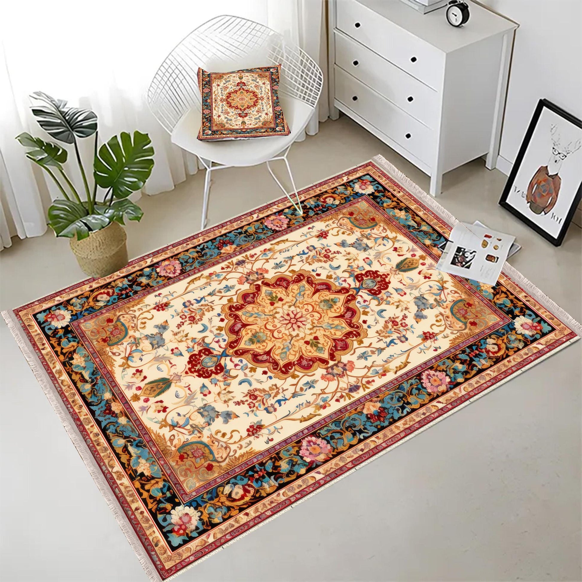 Persian Ethnic Victorian Tribal Rug - Brown Green Red Turkish Floral Medieval Carpet, Soft Textured Kitchen Runner Bohemian Area Rug