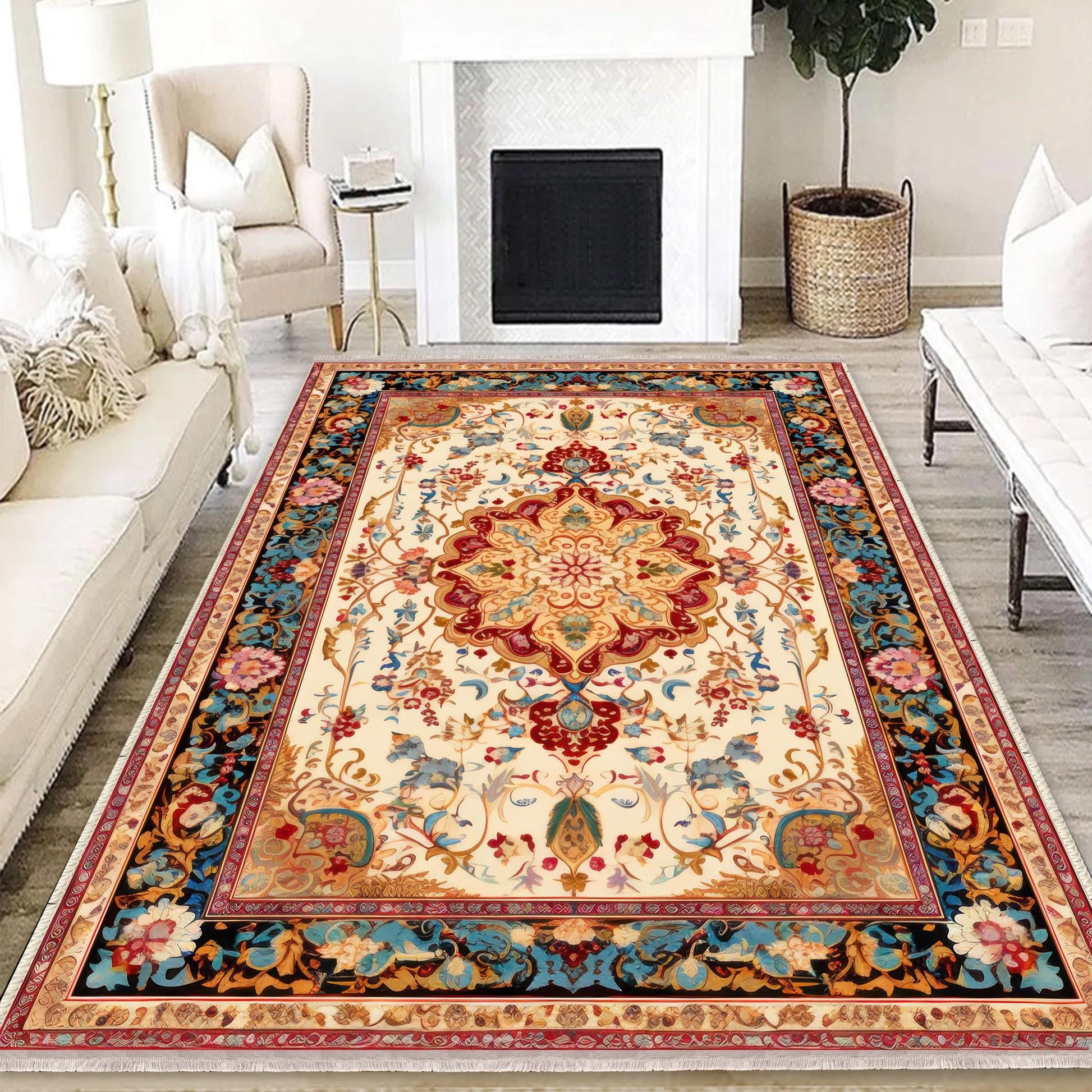 Persian Ethnic Victorian Tribal Rug - Brown Green Red Turkish Floral Medieval Carpet, Soft Textured Kitchen Runner Bohemian Area Rug