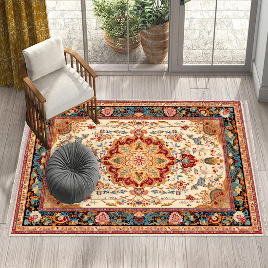 Persian Ethnic Victorian Tribal Rug - Brown Green Red Turkish Floral Medieval Carpet, Soft Textured Kitchen Runner Bohemian Area Rug