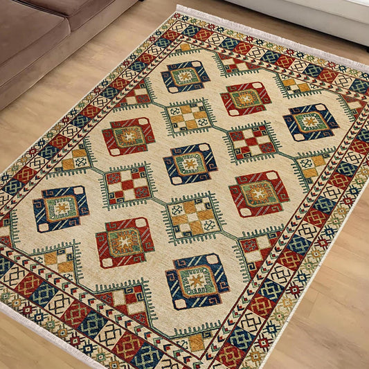 Authentic Ethnic Retro Persian Non-Slip Turkish Kilim Area Rug, Washable Living Room Rugs with pillow case gift, Housewarming Gift