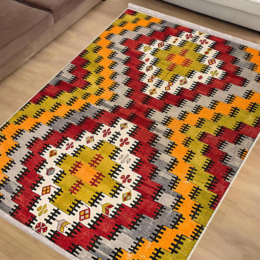 Authentic Ethnic Retro Persian Anatolian Turkish Kilim Area Rug, Washable Non Slip Living Room Rugs with pillow case gift, Brown Retro Rug