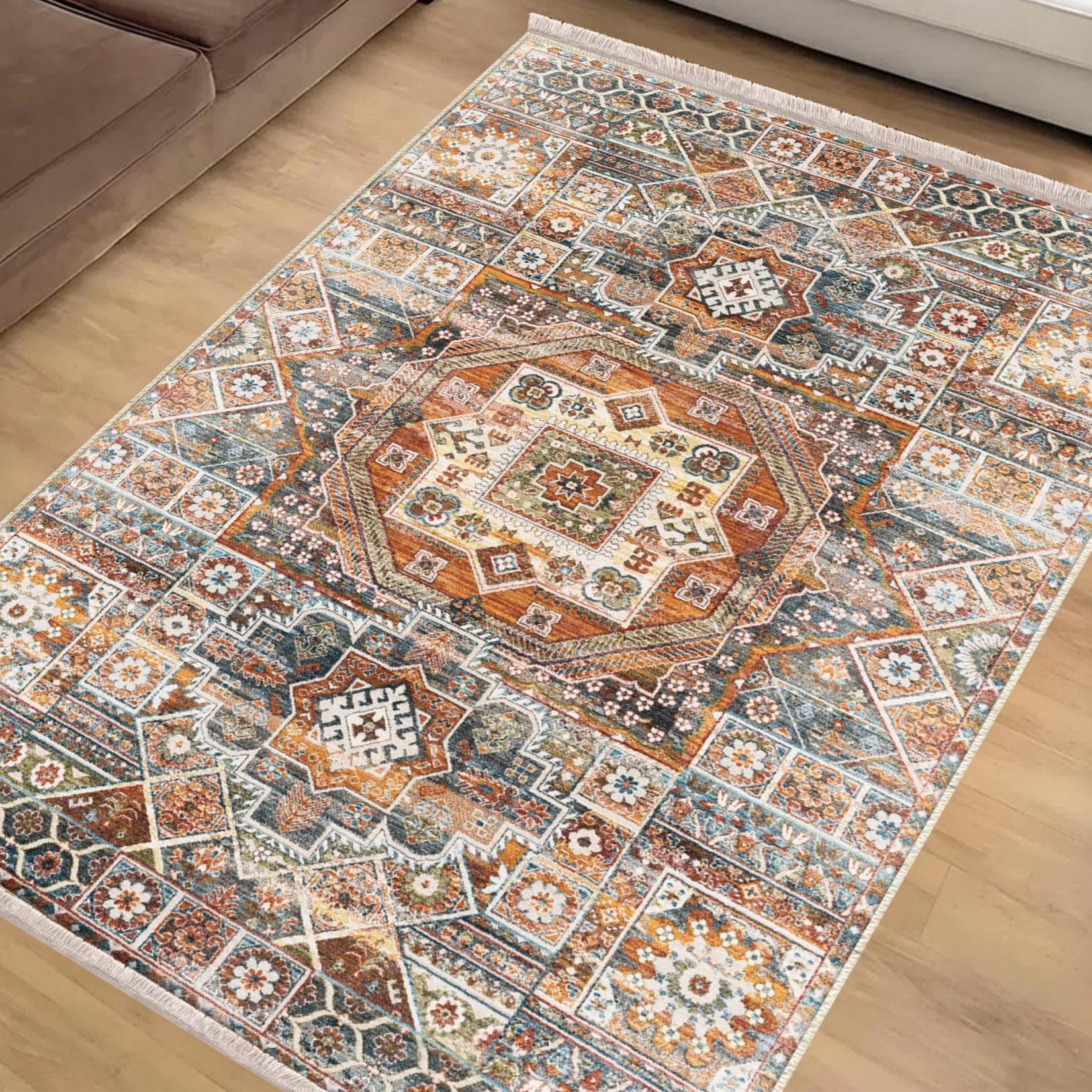 Authentic Ethnic Retro Persian Anatolian Turkish Kilim Area Rug, Washable Non Slip Living Room Rugs with pillow case gift, Housewarming Gift