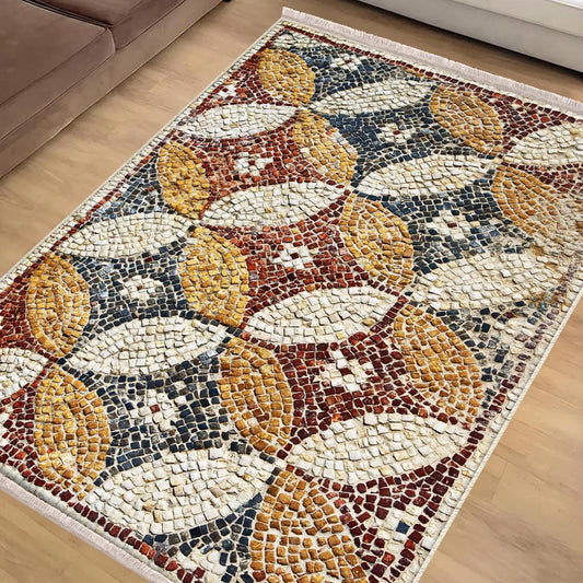Authentic Ethnic Retro Persian Anatolian Turkish Kilim Area Rug, Washable Non Slip Living Room Rugs with pillow case gift, Mosaic Stones Rug