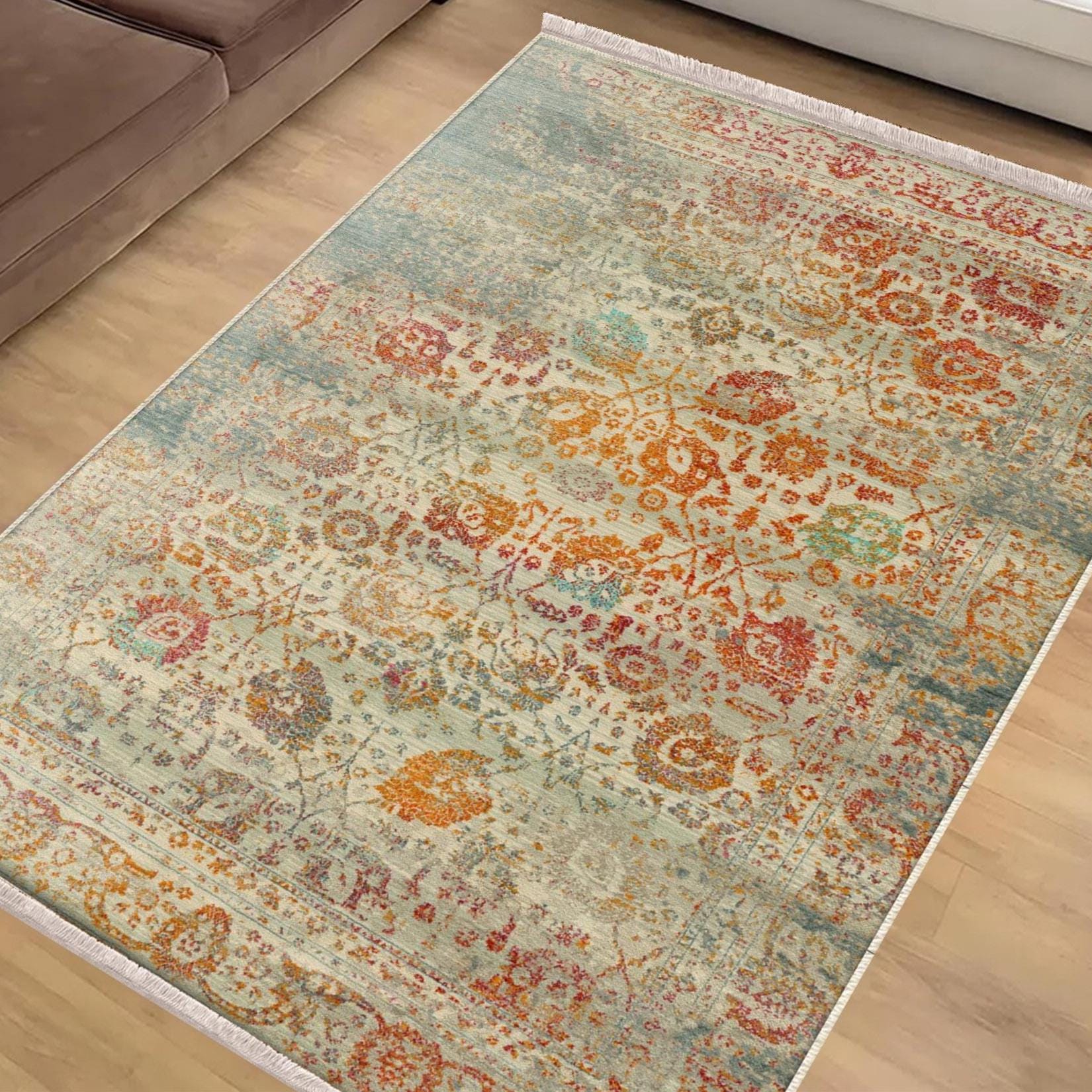 Authentic Ethnic Retro Persian Anatolian Turkish Kilim Area Rug, Washable Non Slip Living Room Rugs with pillow case gift, Housewarming Gift