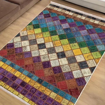 Colorful Retro Patchwork Design Kilim Area Rug Runner, Boho Accent Carpet, Unique Room Mat, Washable Anti-Slip Rug with pillow case gift
