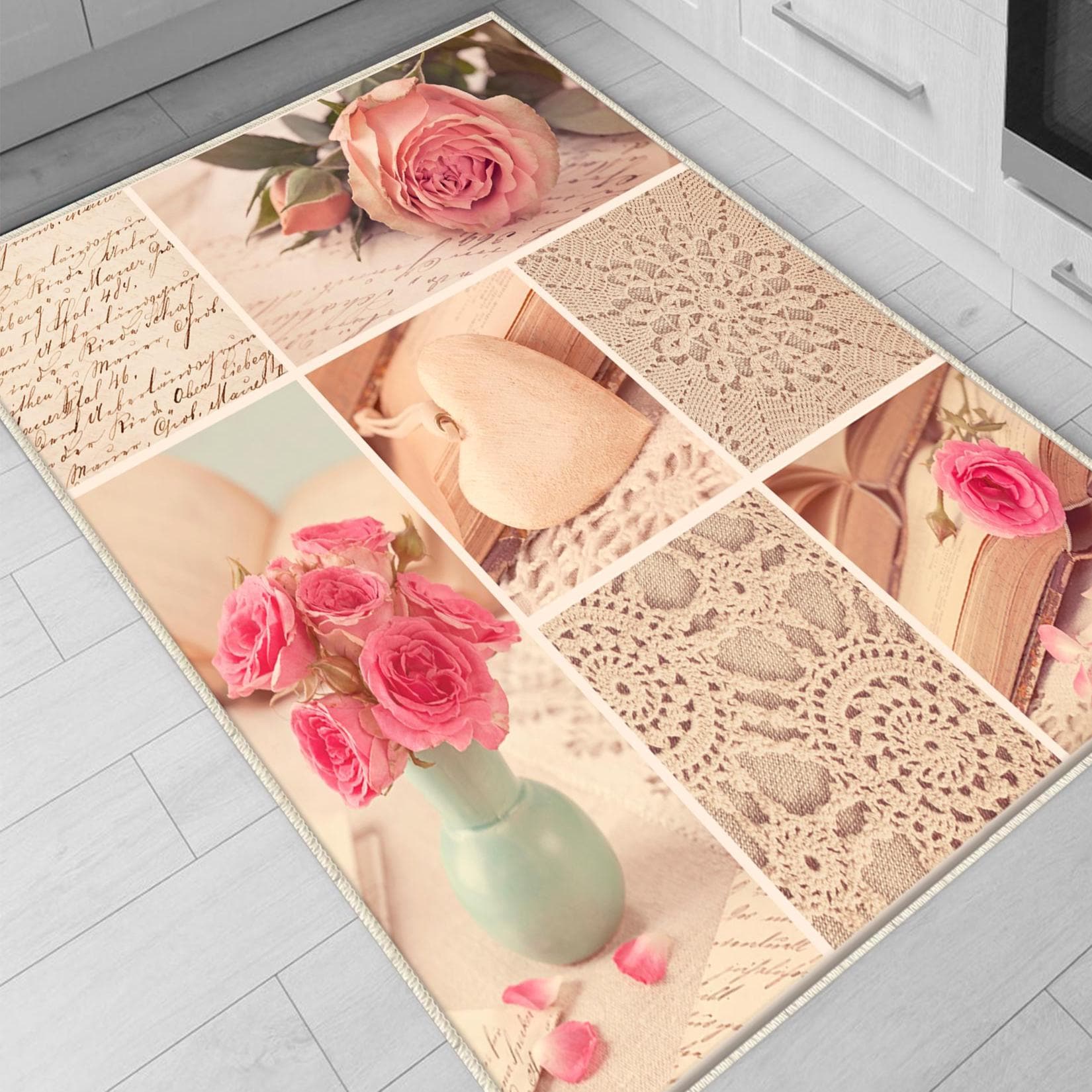 Pink Retro Floral Kitchen Runner Rug - Washable Non-Slip Floor Mat for Home Decor & Modern Kitchen Design