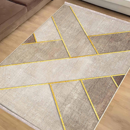 Brown Yellow Lines Geometric Design Area Rug Runner, Modern Accent Carpet, Unique Room Mat, Washable Anti-Slip Rug with pillow case gift