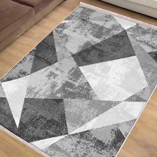 Gray White Black Modern Design Area Rug Runner, Geometric Accent Carpet, Unique Room Mat, Washable Anti-Slip Rug with pillow case gift