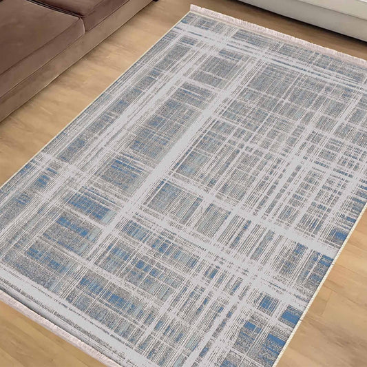 Gray White Blue Lines Modern Design Area Rug Runner, Geometric Accent Carpet, Unique Room Mat, Washable Anti-Slip Rug with pillow case gift