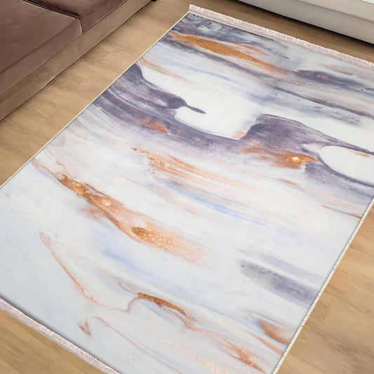 Orange Gray Marble Runner Rug, Modern Geometric Accent Carpet, Washable Anti-Slip Area Rug with Pillowcase Gift