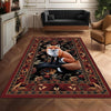 Fox Rug Floral Vintage Area Carpet - Orange Fox, Flowers Decorative Rug for Living Room, Bedroom, Washable Rug, Gift for Office Home Decor