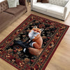 Fox Rug Floral Vintage Area Carpet - Orange Fox, Flowers Decorative Rug for Living Room, Bedroom, Washable Rug, Gift for Office Home Decor