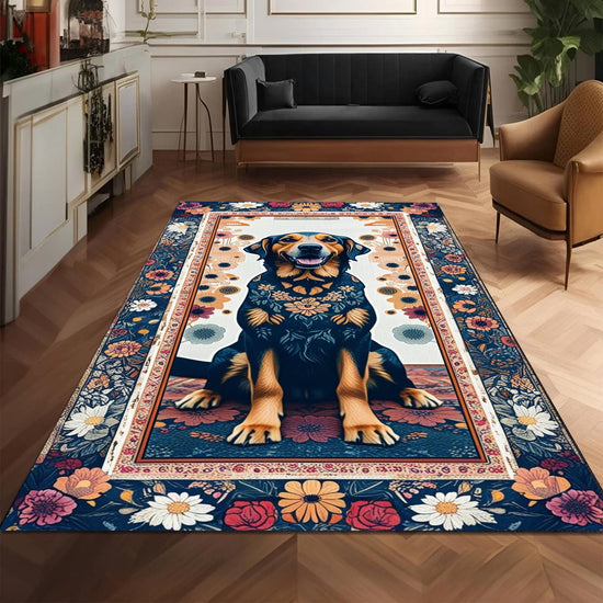 Vintage Dog Rug – Washable Floral Persian Carpet, Boho Puppy Lover Gift, Flower Pattern Pet Bed Area Rug, Dog Room Decor