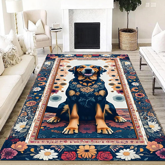 Vintage Dog Rug – Washable Floral Persian Carpet, Boho Puppy Lover Gift, Flower Pattern Pet Bed Area Rug, Dog Room Decor