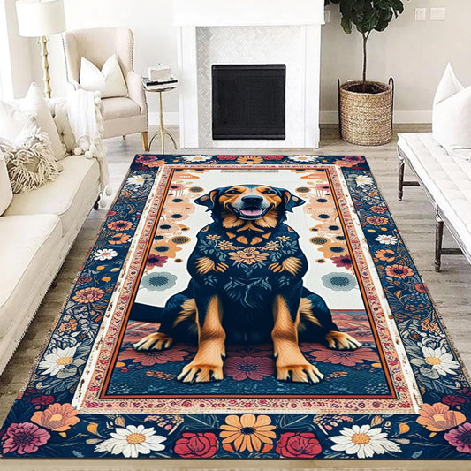Vintage Dog Rug – Washable Floral Persian Carpet, Boho Puppy Lover Gift, Flower Pattern Pet Bed Area Rug, Dog Room Decor