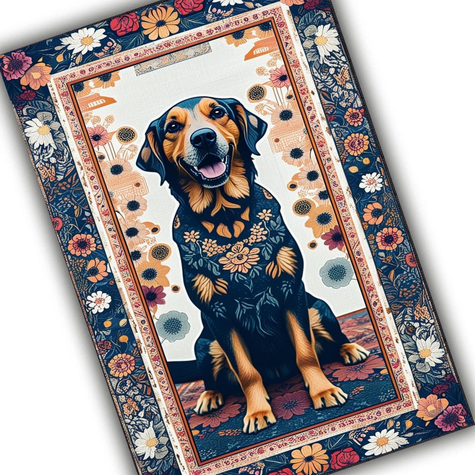 Vintage Dog Rug – Washable Floral Persian Carpet, Boho Puppy Lover Gift, Flower Pattern Pet Bed Area Rug, Dog Room Decor