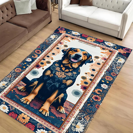 Vintage Dog Rug – Washable Floral Persian Carpet, Boho Puppy Lover Gift, Flower Pattern Pet Bed Area Rug, Dog Room Decor