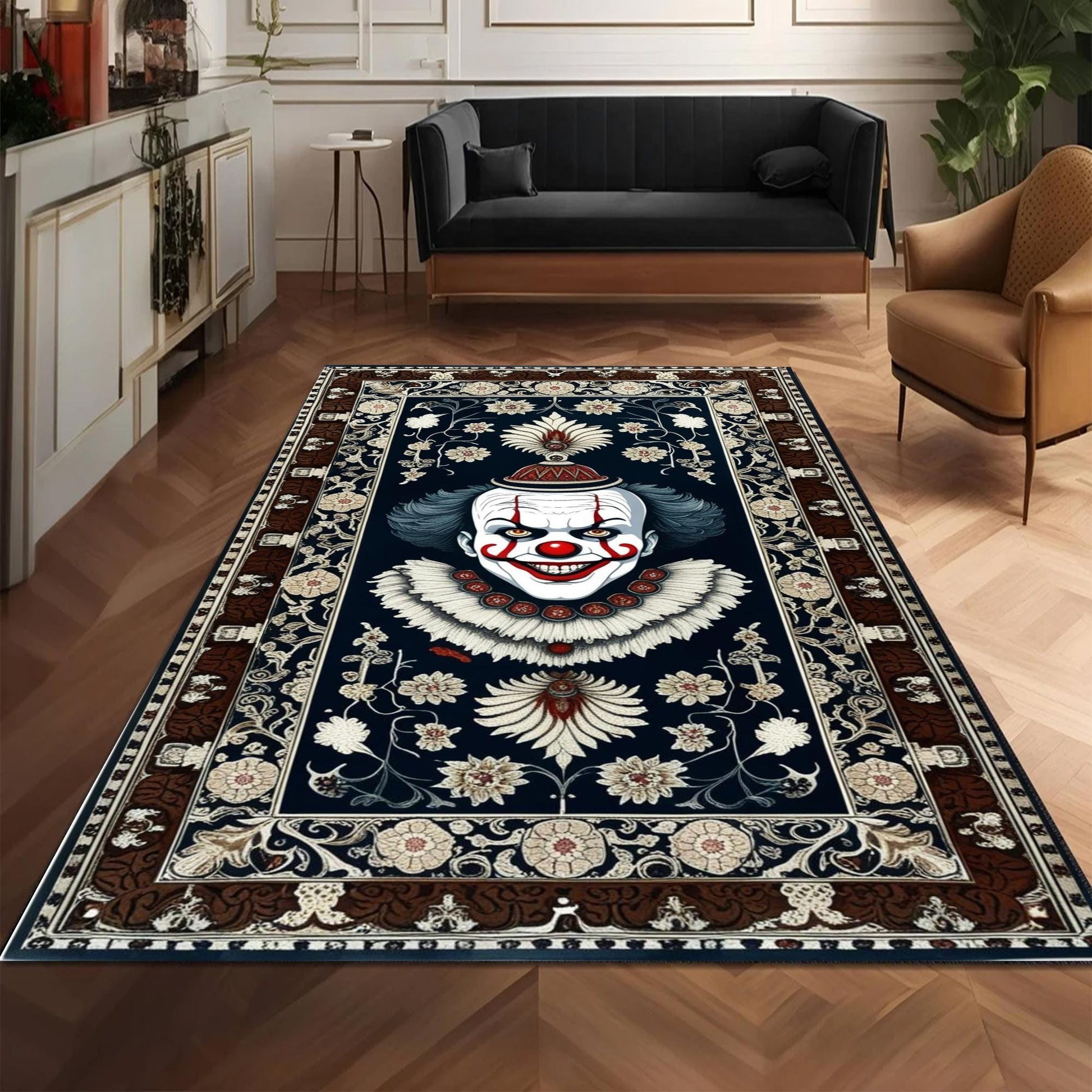 Scary Clown Rug for Gothic Decor, Horror Circus Clown Rug, Washable Non-Slip Gothic Rug, Home Gift Rug, Unique Horror Floor Mat