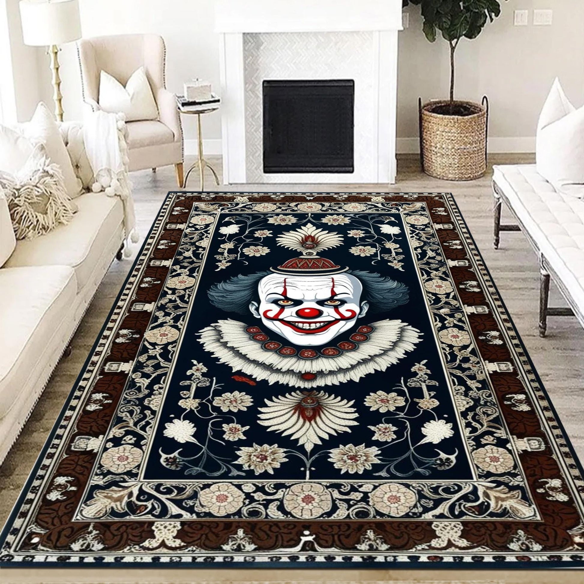 Scary Clown Rug for Gothic Decor, Horror Circus Clown Rug, Washable Non-Slip Gothic Rug, Home Gift Rug, Unique Horror Floor Mat
