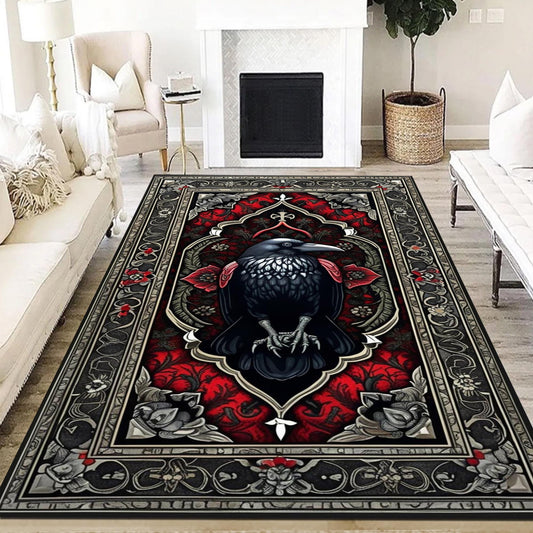 Raven Rug Dark Academia Boho Fairycore Decor | Satanic Gothic Crowcore Cottagecore Rug Witchy Aesthetic Carpet
