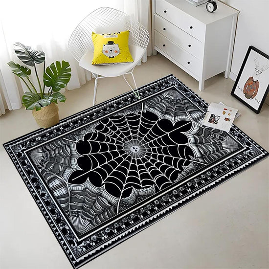 Black Gothic Rug, Spider Web Area Rug, Washable Goth Living Room Rug, Dark Academia Decor, Whimsigoth Goth Area Carpet