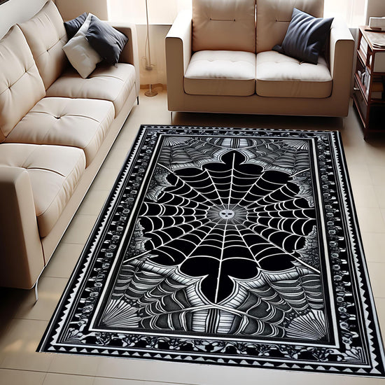 Black Gothic Rug, Spider Web Area Rug, Washable Goth Living Room Rug, Dark Academia Decor, Whimsigoth Goth Area Carpet